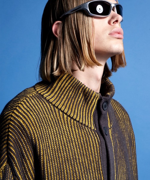 ENDER PRODUCTS（エンダープロダクツ）の「ビックシルエット リブ編みストライプ配色ハイネックニットカーディガン【ENDER PRODUCTS/エンダープロダクツ】（カーディガン/ボレロ・メンズ・レッド系/ブラック系/ブルー系・M/L）」の9枚目の写真