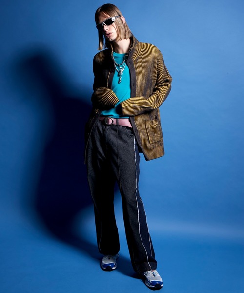 ENDER PRODUCTS（エンダープロダクツ）の「ビックシルエット リブ編みストライプ配色ハイネックニットカーディガン【ENDER PRODUCTS/エンダープロダクツ】（カーディガン/ボレロ・メンズ・レッド系/ブラック系/ブルー系・M/L）」の13枚目の写真