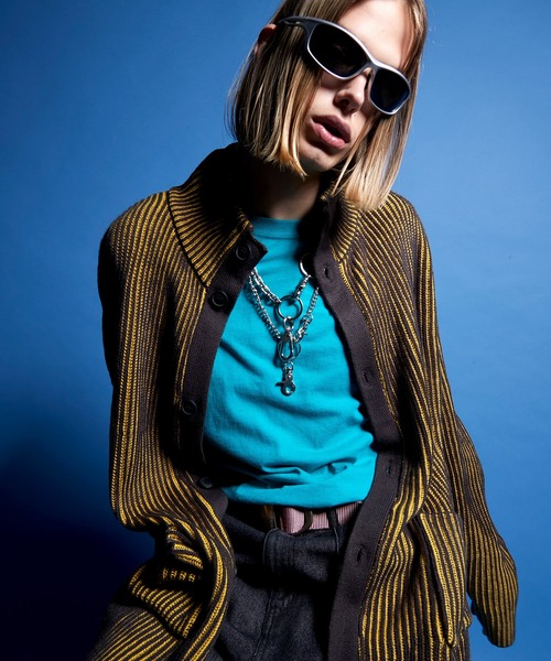 ENDER PRODUCTS（エンダープロダクツ）の「ビックシルエット リブ編みストライプ配色ハイネックニットカーディガン【ENDER PRODUCTS/エンダープロダクツ】（カーディガン/ボレロ・メンズ・レッド系/ブラック系/ブルー系・M/L）」の15枚目の写真