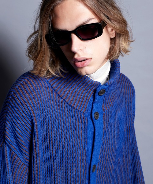 ENDER PRODUCTS（エンダープロダクツ）の「ビックシルエット リブ編みストライプ配色ハイネックニットカーディガン【ENDER PRODUCTS/エンダープロダクツ】（カーディガン/ボレロ・メンズ・レッド系/ブラック系/ブルー系・M/L）」の16枚目の写真