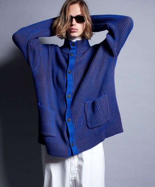 ENDER PRODUCTS（エンダープロダクツ）の「ビックシルエット リブ編みストライプ配色ハイネックニットカーディガン【ENDER PRODUCTS/エンダープロダクツ】（カーディガン/ボレロ・メンズ・レッド系/ブラック系/ブルー系・M/L）」の18枚目の写真