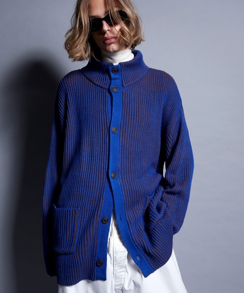 ENDER PRODUCTS（エンダープロダクツ）の「ビックシルエット リブ編みストライプ配色ハイネックニットカーディガン【ENDER PRODUCTS/エンダープロダクツ】（カーディガン/ボレロ・メンズ・レッド系/ブラック系/ブルー系・M/L）」の19枚目の写真