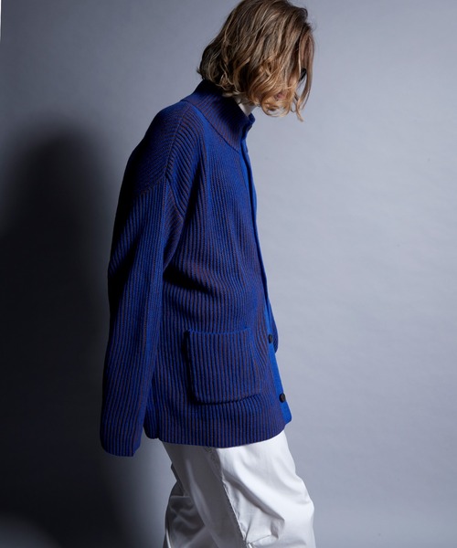 ENDER PRODUCTS（エンダープロダクツ）の「ビックシルエット リブ編みストライプ配色ハイネックニットカーディガン【ENDER PRODUCTS/エンダープロダクツ】（カーディガン/ボレロ・メンズ・レッド系/ブラック系/ブルー系・M/L）」の20枚目の写真