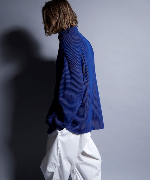 ENDER PRODUCTS（エンダープロダクツ）の「ビックシルエット リブ編みストライプ配色ハイネックニットカーディガン【ENDER PRODUCTS/エンダープロダクツ】（カーディガン/ボレロ・メンズ・レッド系/ブラック系/ブルー系・M/L）」の21枚目の写真