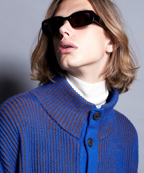 ENDER PRODUCTS（エンダープロダクツ）の「ビックシルエット リブ編みストライプ配色ハイネックニットカーディガン【ENDER PRODUCTS/エンダープロダクツ】（カーディガン/ボレロ・メンズ・レッド系/ブラック系/ブルー系・M/L）」の22枚目の写真