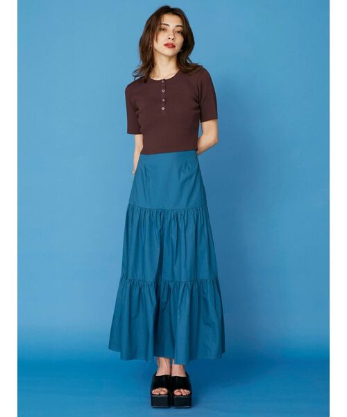 EVRIS（エヴリス）の「フロントヘンリーリブニット（ニット/セーター・レディース・グリーン/ブラウン/ホワイト/ブラック・FREE）」の7枚目の写真