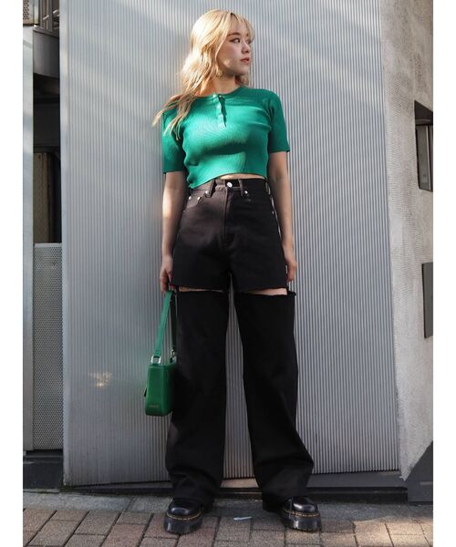 EVRIS（エヴリス）の「フロントヘンリーリブニット（ニット/セーター・レディース・グリーン/ブラウン/ホワイト/ブラック・FREE）」の17枚目の写真