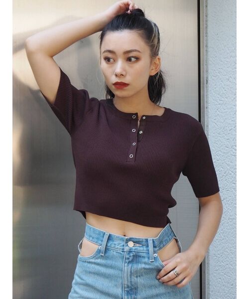 EVRIS（エヴリス）の「フロントヘンリーリブニット（ニット/セーター・レディース・グリーン/ブラウン/ホワイト/ブラック・FREE）」の20枚目の写真