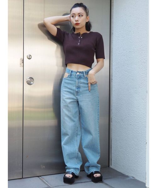 EVRIS（エヴリス）の「フロントヘンリーリブニット（ニット/セーター・レディース・グリーン/ブラウン/ホワイト/ブラック・FREE）」の21枚目の写真