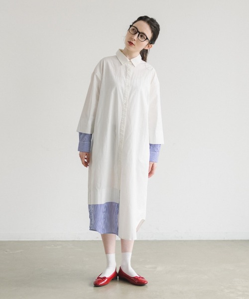 idem（イデム）の「【ZOZOTOWN限定】stripe layered shirt onepiece/ストライプレイヤードシャツワンピース（シャツワンピース・レディース・ホワイト/ライトブルー・FREE）」の4枚目の写真