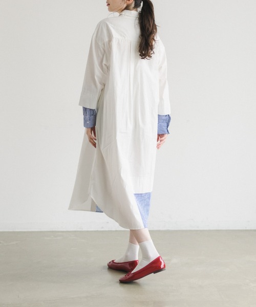 idem（イデム）の「【ZOZOTOWN限定】stripe layered shirt onepiece/ストライプレイヤードシャツワンピース（シャツワンピース・レディース・ホワイト/ライトブルー・FREE）」の6枚目の写真