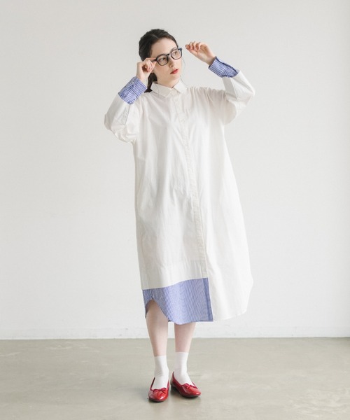 idem（イデム）の「【ZOZOTOWN限定】stripe layered shirt onepiece/ストライプレイヤードシャツワンピース（シャツワンピース・レディース・ホワイト/ライトブルー・FREE）」の8枚目の写真