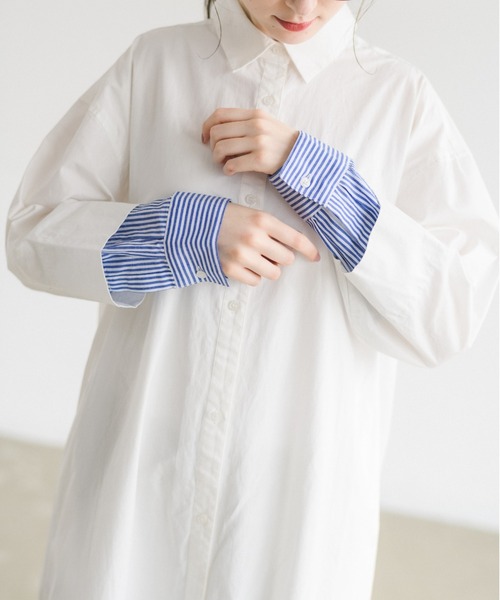 idem（イデム）の「【ZOZOTOWN限定】stripe layered shirt onepiece/ストライプレイヤードシャツワンピース（シャツワンピース・レディース・ホワイト/ライトブルー・FREE）」の13枚目の写真