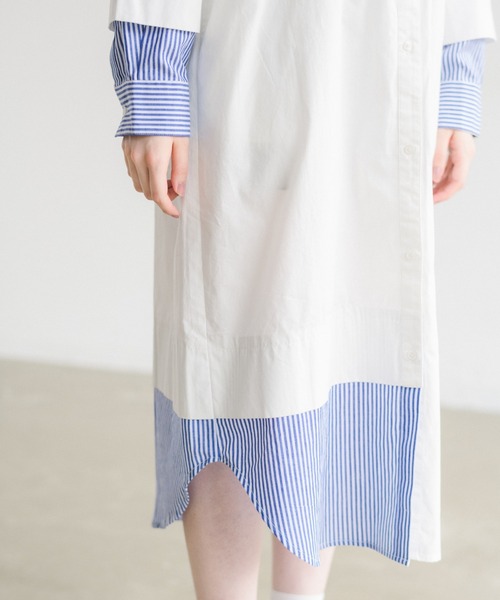 idem（イデム）の「【ZOZOTOWN限定】stripe layered shirt onepiece/ストライプレイヤードシャツワンピース（シャツワンピース・レディース・ホワイト/ライトブルー・FREE）」の14枚目の写真