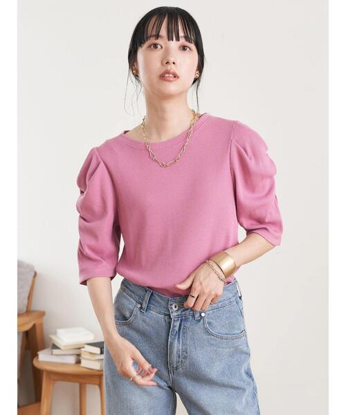 earth music&ecology（アースミュージックアンドエコロジー）の「袖シャーリングカットプルオーバー（Tシャツ/カットソー・レディース・ミント/オフホワイト/ピンク/ブラック・M/S）」の7枚目の写真