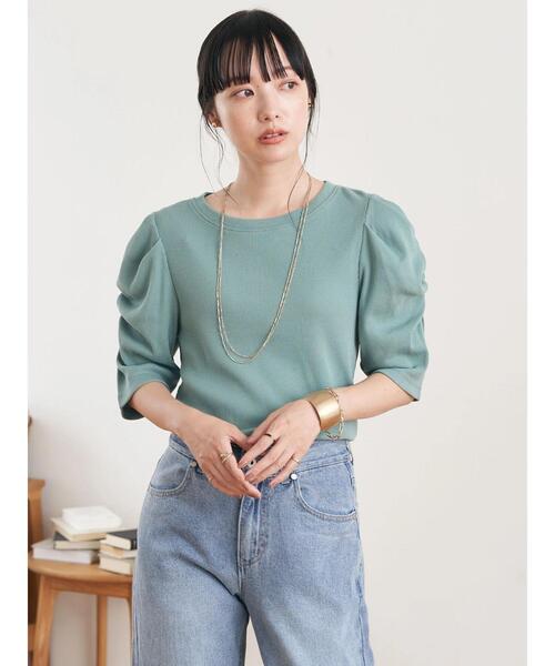 earth music&ecology（アースミュージックアンドエコロジー）の「袖シャーリングカットプルオーバー（Tシャツ/カットソー・レディース・ミント/オフホワイト/ピンク/ブラック・M/S）」の8枚目の写真