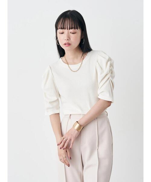 earth music&ecology（アースミュージックアンドエコロジー）の「袖シャーリングカットプルオーバー（Tシャツ/カットソー・レディース・ミント/オフホワイト/ピンク/ブラック・M/S）」の10枚目の写真