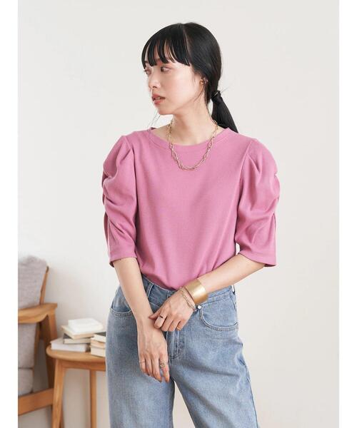 earth music&ecology（アースミュージックアンドエコロジー）の「袖シャーリングカットプルオーバー（Tシャツ/カットソー・レディース・ミント/オフホワイト/ピンク/ブラック・M/S）」の20枚目の写真