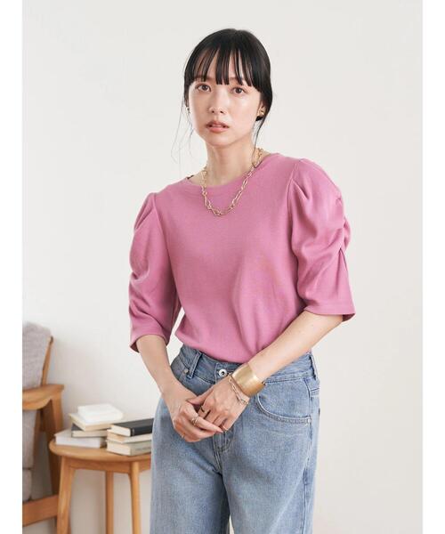 earth music&ecology（アースミュージックアンドエコロジー）の「袖シャーリングカットプルオーバー（Tシャツ/カットソー・レディース・ミント/オフホワイト/ピンク/ブラック・M/S）」の21枚目の写真