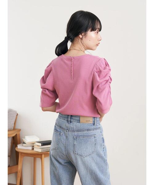 earth music&ecology（アースミュージックアンドエコロジー）の「袖シャーリングカットプルオーバー（Tシャツ/カットソー・レディース・ミント/オフホワイト/ピンク/ブラック・M/S）」の22枚目の写真