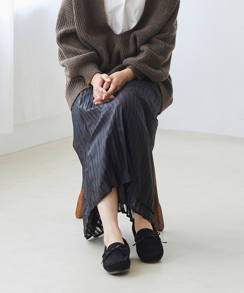 セール】撥水リボン甲深モカシン（モカシン/デッキシューズ