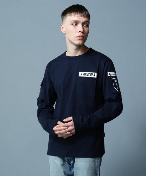 AVIREX（アヴィレックス）の「ファティーグ クルーネック 長袖 Tシャツ/LONG SLEEVE FATIGUE CREW NECK T-SHIRT（Tシャツ/カットソー・メンズ・オリーブ系/その他3/ブラック/ホワイト/ブラック系その他2/ネイビー・M/XL/L/2XL）」の10枚目の写真