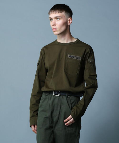 AVIREX（アヴィレックス）の「ファティーグ クルーネック 長袖 Tシャツ/LONG SLEEVE FATIGUE CREW NECK T-SHIRT（Tシャツ/カットソー・メンズ・オリーブ系/その他3/ブラック/ホワイト/ブラック系その他2/ネイビー・M/XL/L/2XL）」の9枚目の写真