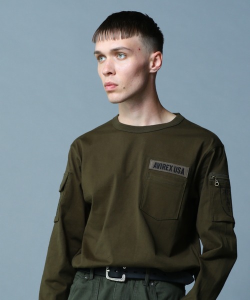 AVIREX（アヴィレックス）の「ファティーグ クルーネック 長袖 Tシャツ/LONG SLEEVE FATIGUE CREW NECK T-SHIRT（Tシャツ/カットソー・メンズ・オリーブ系/その他3/ブラック/ホワイト/ブラック系その他2/ネイビー・M/XL/L/2XL）」の4枚目の写真