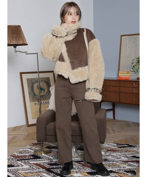MURUA ボアスリーブフェイク ムートンコート MURUA（ムルーア）の「ボアスリーブフェイクムートン（ムートン