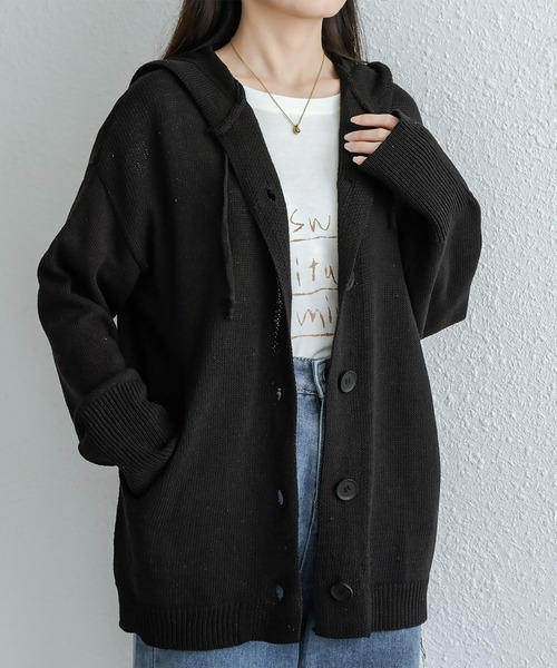 RUUX(ルーフ)の「バルキーニット フードカーディガン(カーディガン/ボレロ・レディース・ブラック/ベージュ/グレー/イエロー/オレンジ/ブルー/グリーン/ワイン・S/M/L)」の3枚目の写真