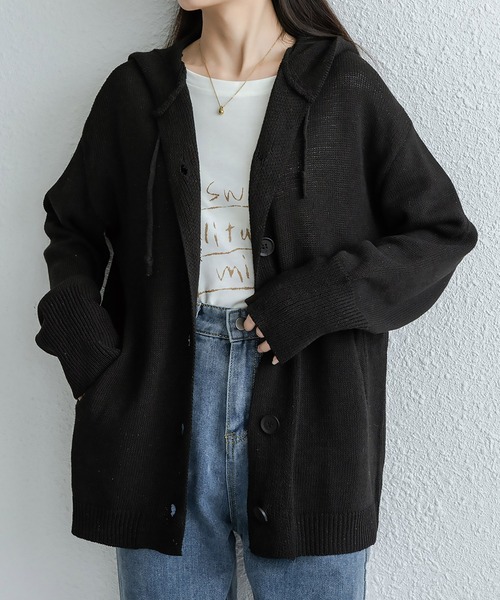 RUUX(ルーフ)の「バルキーニット フードカーディガン(カーディガン/ボレロ・レディース・ブラック/ベージュ/グレー/イエロー/オレンジ/ブルー/グリーン/ワイン・S/M/L)」の16枚目の写真