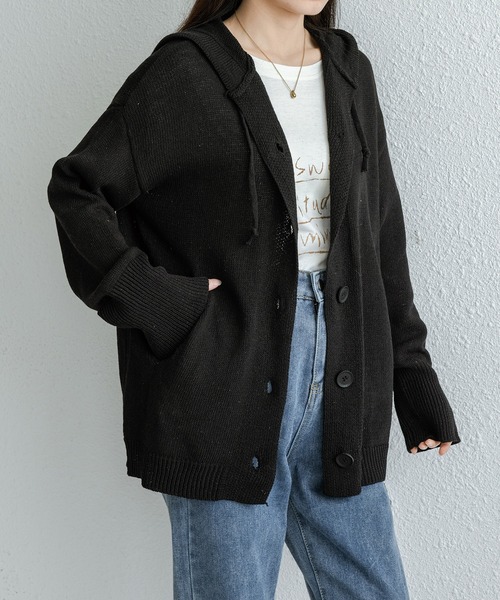 RUUX(ルーフ)の「バルキーニット フードカーディガン(カーディガン/ボレロ・レディース・ブラック/ベージュ/グレー/イエロー/オレンジ/ブルー/グリーン/ワイン・S/M/L)」の18枚目の写真