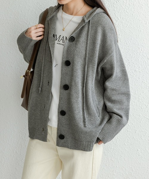 RUUX(ルーフ)の「バルキーニット フードカーディガン(カーディガン/ボレロ・レディース・ブラック/ベージュ/グレー/イエロー/オレンジ/ブルー/グリーン/ワイン・S/M/L)」の21枚目の写真