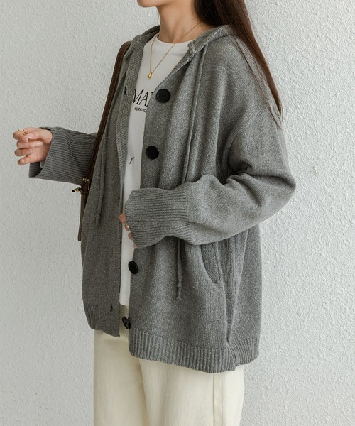 RUUX(ルーフ)の「バルキーニット フードカーディガン(カーディガン/ボレロ・レディース・ブラック/ベージュ/グレー/イエロー/オレンジ/ブルー/グリーン/ワイン・S/M/L)」の22枚目の写真