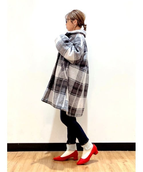 HONEYSUCKLE ROSE(ハニーサックルローズ)の「【HONEYSUCKLE ROSE】シャギーチェックミドルコート(ステンカラーコート・レディース・ベージュ/グレー・M/L)」の15枚目の写真