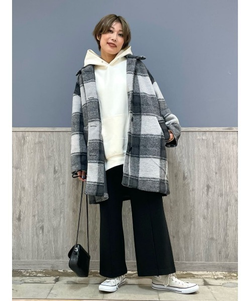 HONEYSUCKLE ROSE(ハニーサックルローズ)の「【HONEYSUCKLE ROSE】シャギーチェックミドルコート(ステンカラーコート・レディース・ベージュ/グレー・M/L)」の20枚目の写真