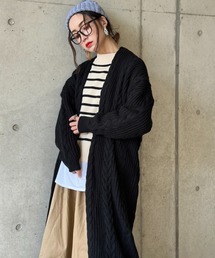 ケーブルニットロングカーディガン