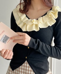 【23S/S 春夏新作】フリルカラー金ボタンカーディガン