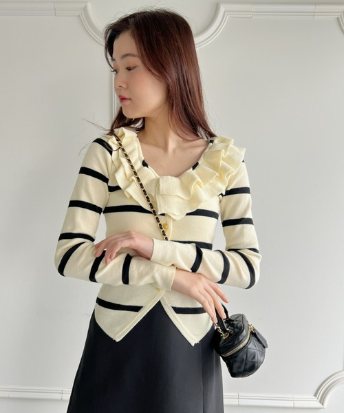 Loueme(ルエム)の「【23S/S 春夏新作】フリルカラー金ボタンカーディガン(カーディガン/ボレロ・レディース・ブラック/ホワイト系その他・FREE)」の17枚目の写真