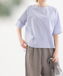 Cloche misc 5分袖ノーカラーブラウス