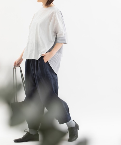 nop de nod（ノップドゥノッド）の「Cloche misc 5分袖ノーカラーブラウス（シャツ/ブラウス・レディース・ライトグレー/オフホワイト/ブルー/ライトブルー・3）」の22枚目の写真