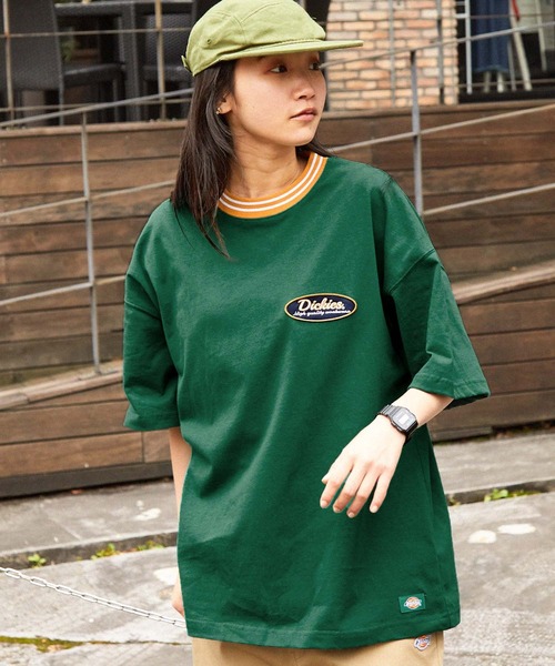 Dickies(ディッキーズ)の「Dickies/ディッキーズ サークルロゴ刺繍 リブライン オーバーサイズクルーネック半袖Tシャツ(Tシャツ/カットソー・メンズ・マスタード/グリーン/ホワイト/ブラック・M/L/XL)」の5枚目の写真