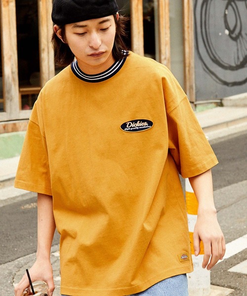Dickies(ディッキーズ)の「Dickies/ディッキーズ サークルロゴ刺繍 リブライン オーバーサイズクルーネック半袖Tシャツ(Tシャツ/カットソー・メンズ・マスタード/グリーン/ホワイト/ブラック・M/L/XL)」の13枚目の写真