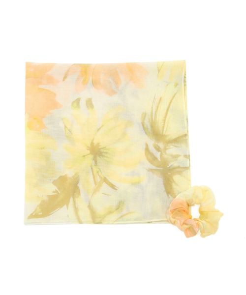 ROPE' PICNIC（ロペピクニック）の「シュシュ付きフラワーオーガニックコットンスカーフ（バンダナ/スカーフ・レディース・イエロー系その他/ダークラベンダー/グリーン系その他・FREE）」の3枚目の写真