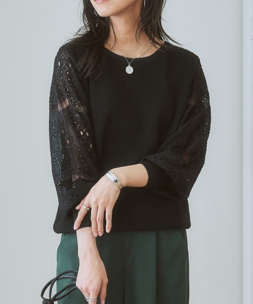 セール】【ふんわりモチモチ素材】レース袖ニット（ニット/セーター