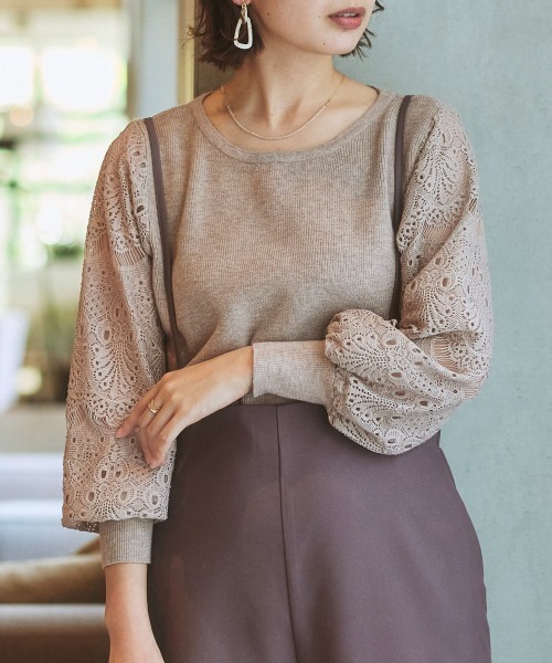 セール】【ふんわりモチモチ素材】レース袖ニット（ニット/セーター