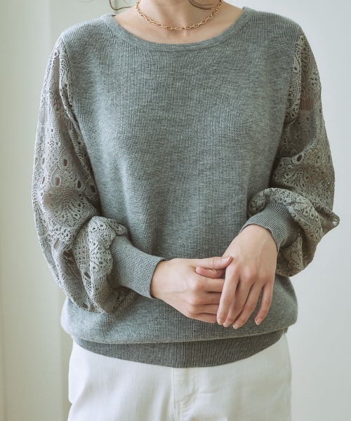 セール】【ふんわりモチモチ素材】レース袖ニット（ニット/セーター