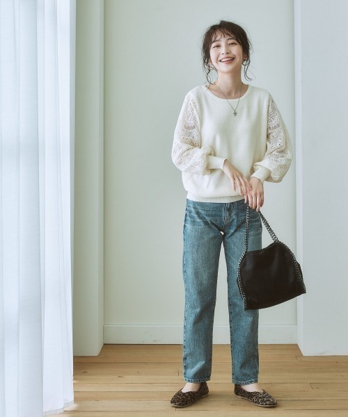 nissen(ニッセン)の「【ふんわりモチモチ素材】レース袖ニット(ニット/セーター・レディース・ブラック/モカ/オフホワイト/ブルー/ネイビー/ピンク/杢グレー・LL/L/S/M)」の14枚目の写真