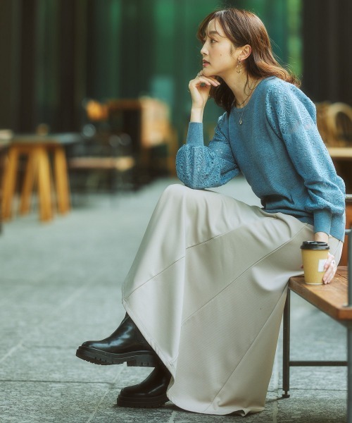 セール】【ふんわりモチモチ素材】レース袖ニット（ニット/セーター