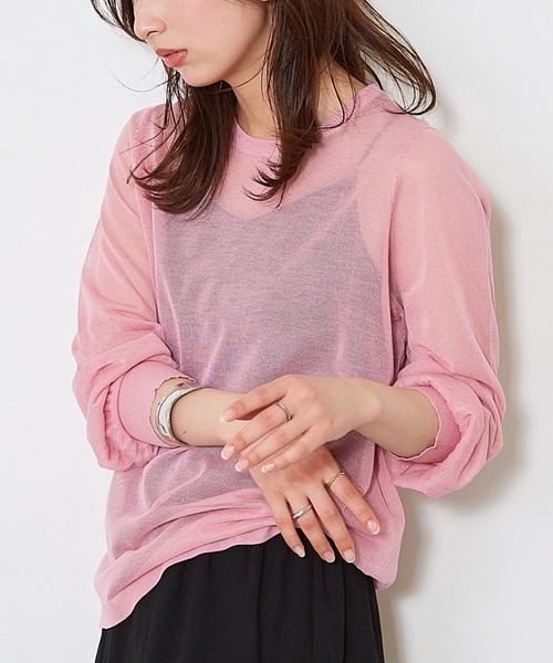 Shelly island（シェリーアイランド）の「シアーニットトップス（ニット/セーター・レディース・ブラック/ホワイト/グリーン/ピンク・FREE）」の5枚目の写真